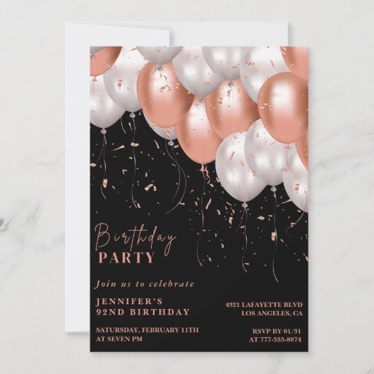 Elegant Balloons 92. Geburtstag Einladung (Vorderseite)