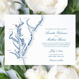 Elegant Baltimore Maryland Map Wedding Einladung