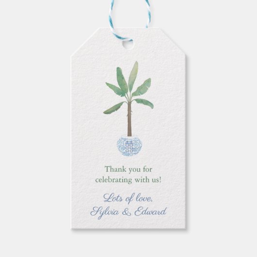 Elegant Banana Leaf Tree Hostess Vielen Dank Geschenkanhänger (Vorderseite)