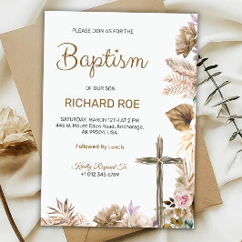 Elegant baptism invitation featuring floral accent einladung