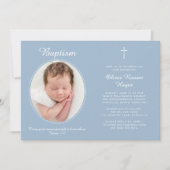 Elegant Baptism Religious Cross Photo Dusty Blue Einladung (Vorderseite)