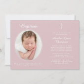Elegant Baptism Religious Cross Photo Dusty Pink Einladung (Vorderseite)