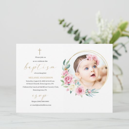 Elegant Baptism Religious event custom photo Invit Einladung (Stehend Vorderseite)