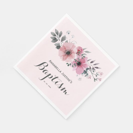 Elegant BAPTISM Rosa Floral Serviette (Ecke)