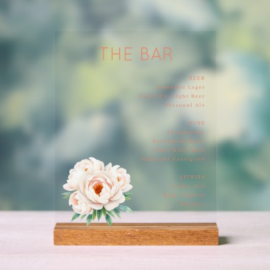 Elegant Bar Menu with Floral Design Acrylschild (Neutral)
