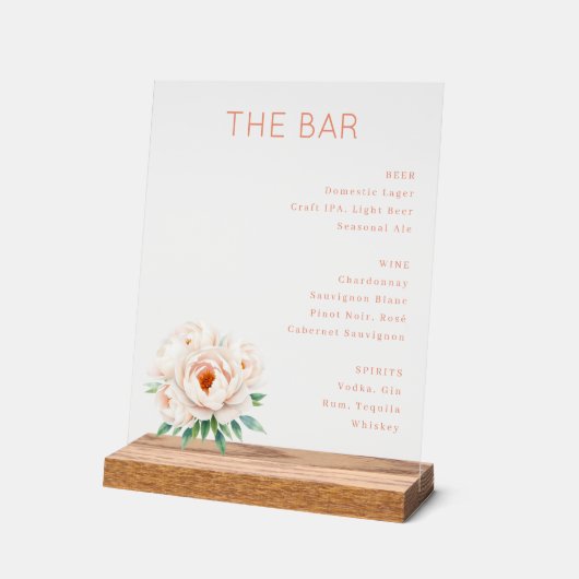 Elegant Bar Menu with Floral Design Acrylschild (Winkel)