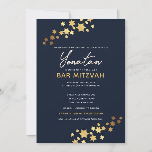 Elegant Bar Mitzvah Navy Gold Einladung (Rückseite)