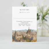 Elegant Barcelona Skyline Watercolor Wedding RSVP Karte (Stehend Vorderseite)