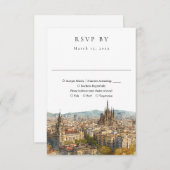 Elegant Barcelona Skyline Watercolor Wedding RSVP Karte (Vorne/Hinten)