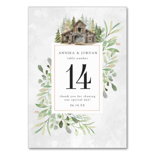 Elegant Barn | Aquarell-Tischnummer Tischnummer (Rückseite)