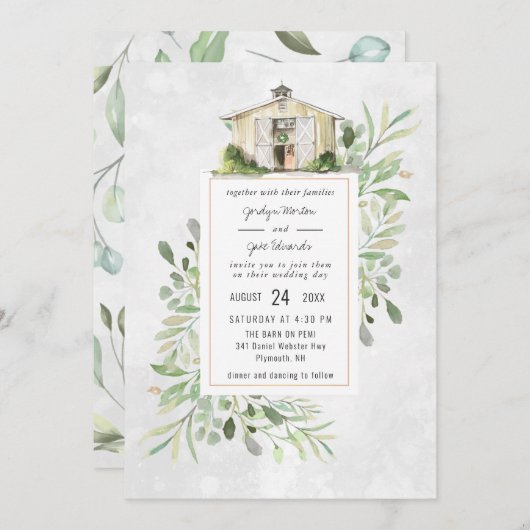 Elegant Barn | Einladung zur Hochzeit von Wasserfa (Vorne/Hinten)