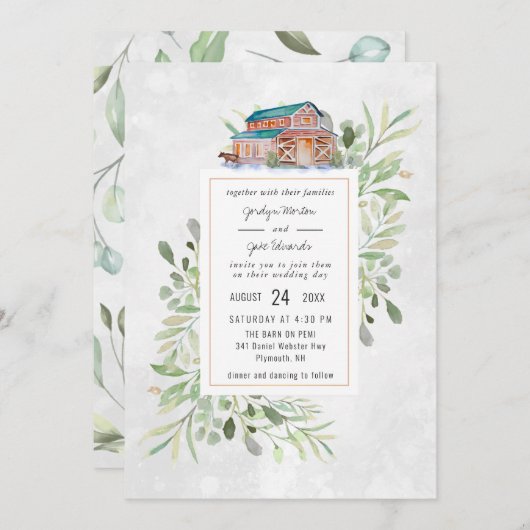 Elegant Barn | Einladung zur Hochzeit von Wasserfa (Vorne/Hinten)