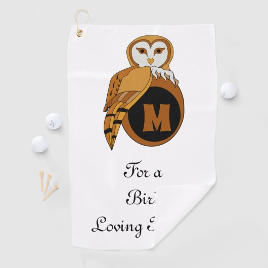 Elegant Barn Owl Monogram Golfhandtuch (Insitu)