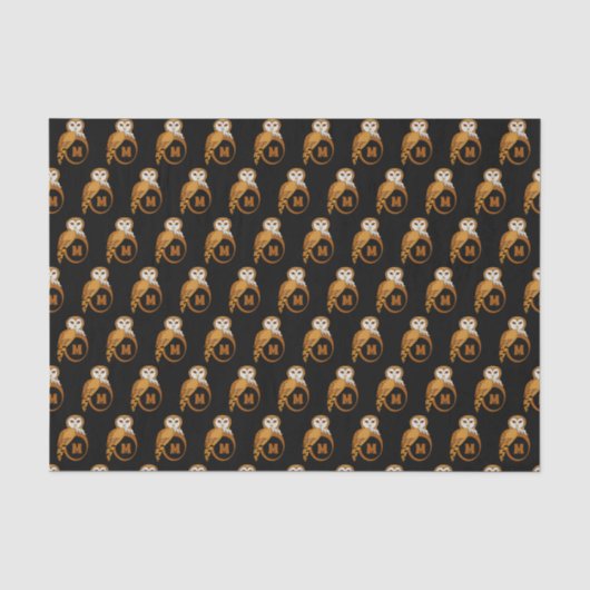 Elegant Barn Owl Monogram Seidenpapier (Vorderseite)