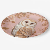 Elegant Barn Owl Pink and Gold Floral Pappteller (Schrägansicht)