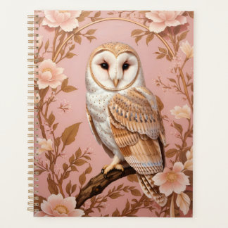 Elegant Barn Owl Pink and Gold Floral Planer