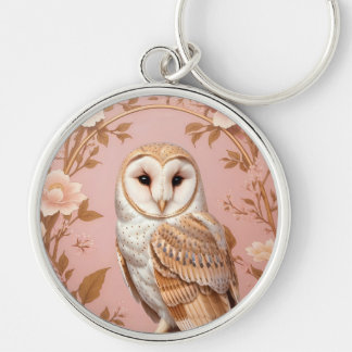 Elegant Barn Owl Pink and Gold Floral Schlüsselanhänger