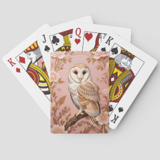 Elegant Barn Owl Pink and Gold Floral Spielkarten
