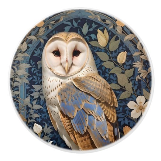 Elegant Barn Owl William Morris Inspired Floral Keramikknauf (Vorderseite)