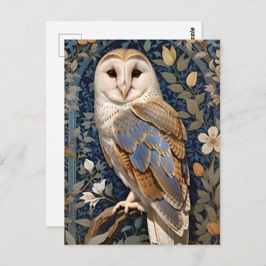 Elegant Barn Owl William Morris Inspiriert Postkarte (Vorne/Hinten)