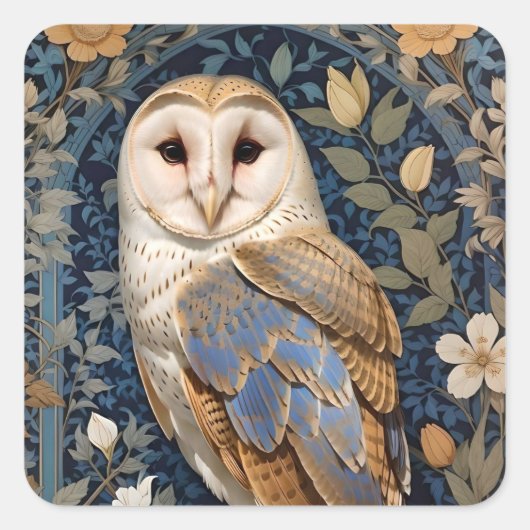 Elegant Barn Owl William Morris Inspiriert Quadratischer Aufkleber (Vorderseite)