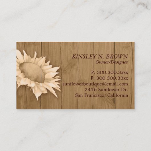 Elegant Barnwood Sunflower Fashion Visitenkarte (Rückseite)