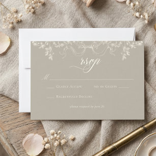 Elegant Barock Vintage Neutrales Elfenbein-Hochzei RSVP Karte