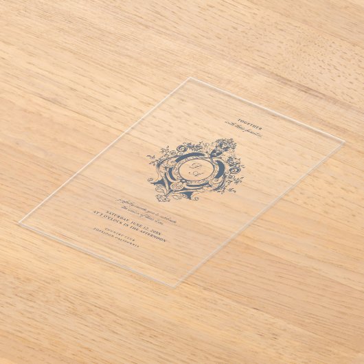 Elegant Baroque Crest Wedding Acrylic Invitation Acryleinladungen (Ablage )