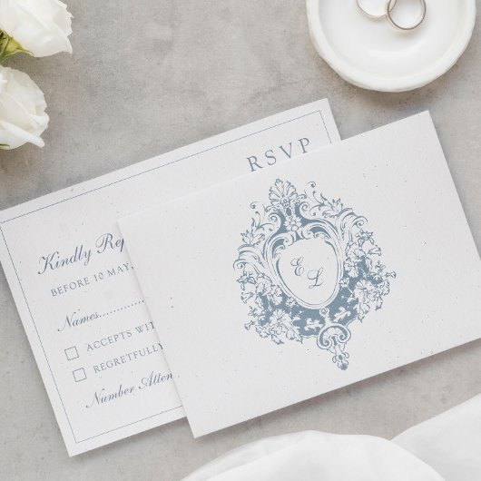 Elegant Baroque Crest Wedding RSVP Card Karte