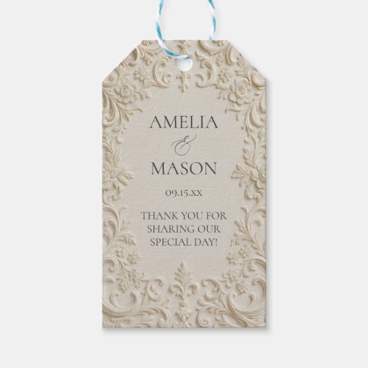 Elegant Baroque Embossed Style Wedding Geschenkanhänger (Vorderseite)