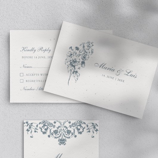 Elegant Baroque Flower Wedding RSVP Card Karte