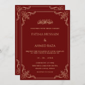 Elegant Baroque Frame Gold Burgundy Muslim Wedding Einladung (Vorne/Hinten)
