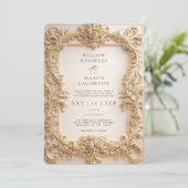 Elegant Baroque Gold Frame Wedding Einladung (Stehend Vorderseite)