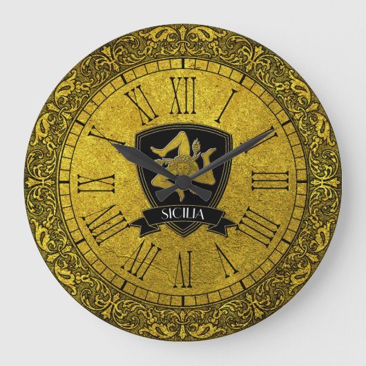 Elegant Baroque Gold Sicilian Trinacria Große Wanduhr (Vorderseite)