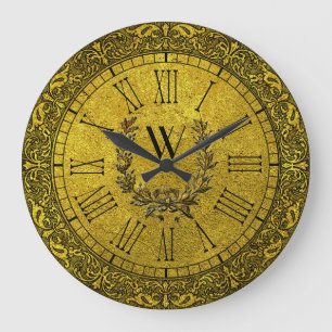 Elegant Baroque Gold Wreath Monogram Große Wanduhr
