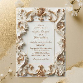 Elegant Baroque Opulence Ivory Gold Frame Wedding Einladung