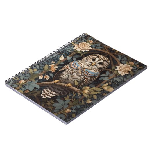 Elegant Barred Owl William Morris Inspiriert Notizblock (Linke Seite)