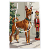 Elegant Basenji Dog Nutcracker Modern Christmas Mittlere Geschenktüte (Vorderseite)