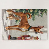 Elegant Basenji Dog Nutcracker Modern Christmas Puzzle (Horizontal)