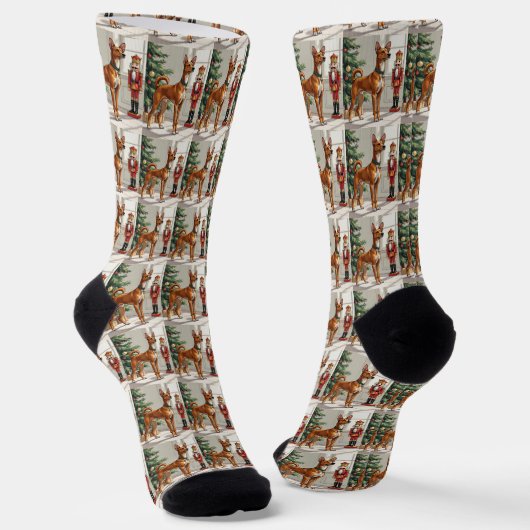 Elegant Basenji Dog Nutcracker Modern Christmas Socken (Gewinkelt)