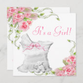 Elegant Bassinet Pink Rose Baby Dusche Einladung (Vorne/Hinten)