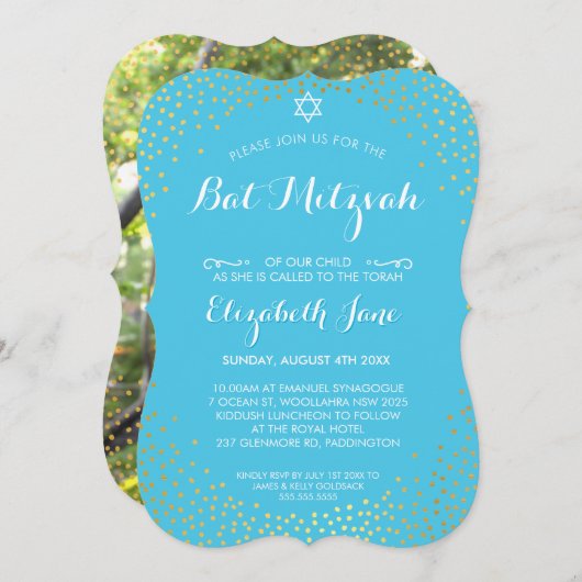 ELEGANT BAT MITZVAH Mini rustikale Goldkonfetti aq Einladung (Vorne/Hinten)