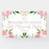 Elegant Bat Mitzvah Party Personalized Pink Floral Banner (Horizontal)