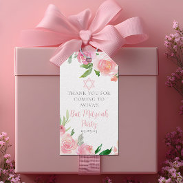 Elegant Bat Mitzvah Party Personalized Pink Floral Geschenkanhänger