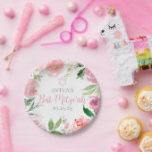 Elegant Bat Mitzvah Party Personalized Pink Floral Pappteller (Party)