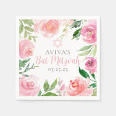 Elegant Bat Mitzvah Party Personalized Pink Floral Serviette (Vorderseite)