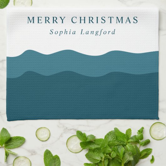 Elegant Bauble Red Bow Frohe Weihnachten Aquamarin Geschirrtuch (Gefaltet)