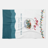 Elegant Bauble Red Bow Frohe Weihnachten Aquamarin Geschirrtuch (Horizontal)