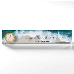 Elegant Beach Aqua Blue Green Script Modern Namensplakette