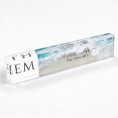 Elegant Beach Blue Green Script Mit Monogramm Namensplakette